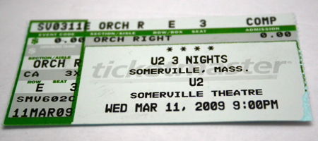 U2 "3 Nights Live" ticket