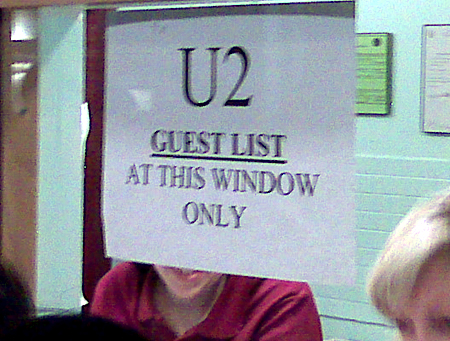 U2 Guest List window